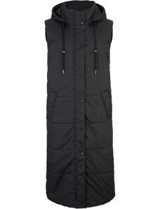 bonprix Dlhá prešívaná vesta s kapucňou a rozparkami, farba čierna