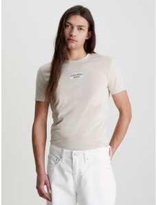 Calvin Klein pánske béžové tričko TRANSPARENT STRIPE LOGO