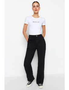 Trendyol Čierne vrecko detailné džínsy s vysokým pásom so širokými nohavicami