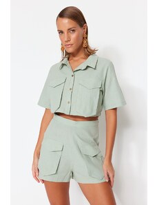 Trendyol Mint Woven 100% Cotton Shirt and Shorts Set With Pocket