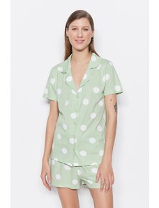 Trendyol Collection Mint 100% bavlna bodkovaná košeľa-šortky Pletené pyžamá
