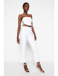 Trendyol White High Waist Crop Flare Jeans