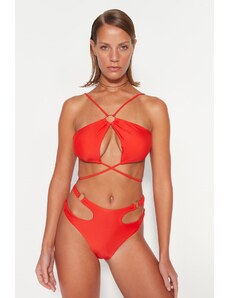 Trendyol Red Halterneck Bikini Top s doplnkami