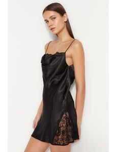 Trendyol Black Lace and Degaje Detailed Satin Woven Nightgown