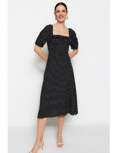 Trendyol Collection Čierne bodkované tkané šaty Midi 21EL0511