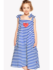 Piskacie Dievčenské šaty so srdiečkom, farba pásik modrý, veľkosť 98