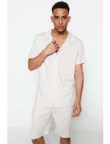 Trendyol Collection Béžový košeľový golier Regular Fit Pletené letné šortky Súprava pyžama