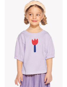 Piskacie Dievčenské tričko s kvetom, farba orgovánová, veľkosť 98