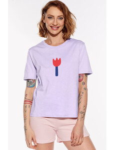 Piskacie Dámske tričko s kvetom, farba orgovánová, veľkosť xs