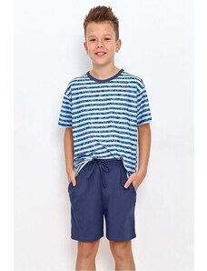 Taro Chlapčenské pyžamo Noah modré s pruhmi