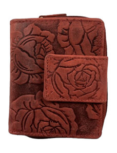 Lozano Dámska kožená peňaženka s ružou - červená 4414