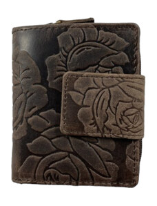 Lozano Dámska kožená peňaženka s ružou - hnedá 4414