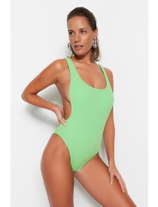 Trendyol zelený okrúhly krk, textúrované pravidelné plavky na nohy