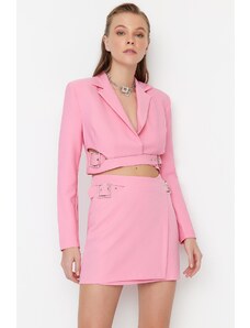Trendyol Collection Ružová priliehavá tkaná lesklá sukňa s drahokamami