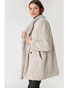 Koton Oversized plyšový krátky kabát s kapucňou