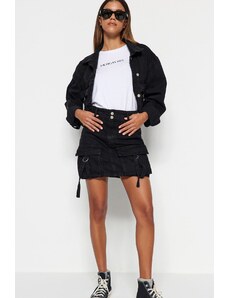 Trendyol Collection Čierna mini džínsová sukňa s vysokým pásom do vrecka