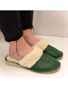 JUST MAZZONI Dámske luxusné kožené zelené papuče GITA