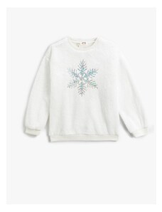 Koton Plush Sweatshirt Christmas Themed Snowflake Detail Stamp Sequin Embroidered