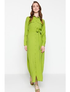 Trendyol Oil Green Belted vrecko detailné tkané košeľové šaty