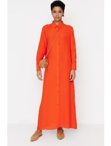 Trendyol Modest Oranžové 100% viskózne tkané košeľové šaty