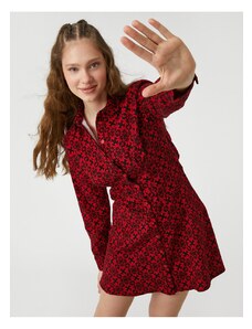 Koton Kvetinové košeľové šaty s dlhým rukávom na gombíky golier