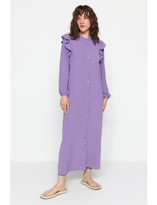 Trendyol Modest Lilac ramená volánik Detailné tkané aerobínové košeľové šaty