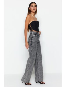 Trendyol Collection Šedé džínsy so širokými nohavicami s vysokým pásom