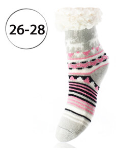 LOOKeN SM-HL-7202-GP2 Detské ponožky na spanie z ovčej vlny, 26-28 vianočný motív, šedo-ružová