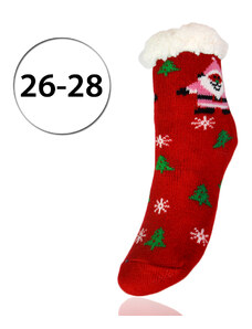 LOOKeN SM-HL-2175MC Detské ponožky na spanie z ovčej vlny, 26-28, vianočný motív, červená