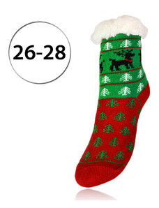 LOOKeN SM-HL-1257MC Detské ponožky na spanie z ovčej vlny, 26-28, vianočný motív, červená