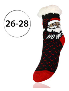 LOOKeN SM-HL-5712MC Detské ponožky na spanie z ovčej vlny, 26-28, vianočný motív, čierna
