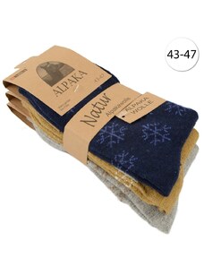 LOOKeN Alpaka ZCM-1982 Pánske teplé ponožky, vzorované, 43-47, modrá/sivá/horčicová, 3ks