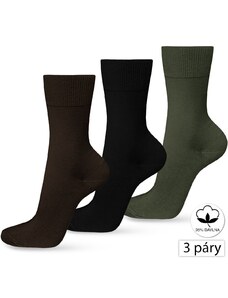 Happy Feet HF-19 Bavlnené dámske ponožky 3páry, hnedá/čierna/zelená-35-37