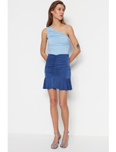 Trendyol Collection Indigo volániková detailná sukňa Mini Stretch pletená sukňa