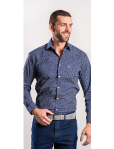 Alain Delon Tmavomodrá voľnočasová Extra Slim Fit košeľa s výrazným vzorom