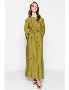 Trendyol Modest Detailne tkané šaty do pása olejovo zelená