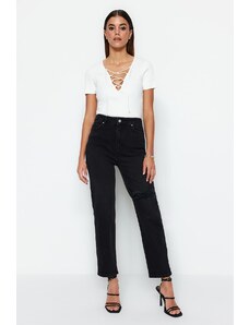 Trendyol Čierne roztrhané džínsy s vysokým pásom
