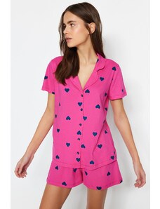Trendyol Collection Ružová 100% bavlna pletené pyžamové šortky so srdiečkovým vzorom