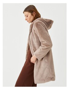 Koton Oversize plyšový kabát s vreckom a kapucňou