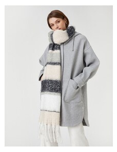 Koton oversized kabát s kapucňou vlna zmiešaná s vreckami a zipsom.
