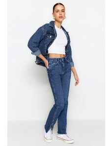 Trendyol Navy Blue Slit High Waist Slim Flare Jeans