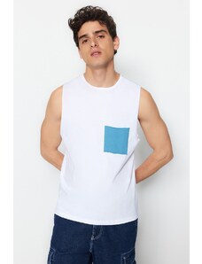 Trendyol White Crew Neck Zero Sleeve Undershirt With Contrast Pocket