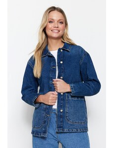 Trendyol Collection Modrá udržateľnejšia džínsová bunda nadmernej veľkosti