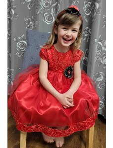 La Dora dievčenske šaty červené s čelenkou