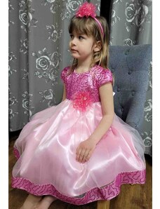 La Dora dievčenske šaty ružovo fialové s flitrami a čelenkou