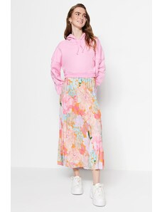 Trendyol Modest Viacfarebná skladaná tkaná sukňa s kvetinovým vzorom s elastickým pásom