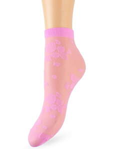 Happy Feet 1443 Dámske silonkové ponožky KVETY, ružová