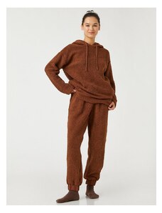 Koton Plyšové pyžamové nohavičky Jogger s čipkovaným detailom vrecka v páse