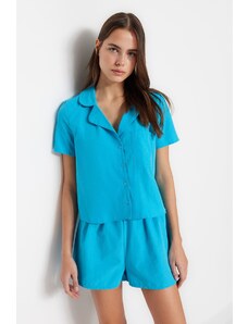 Trendyol Collection Súprava modrého froté košeľa a šortky