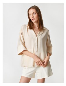 Koton Satin Pajama Top With Buttons Shirt Collar Short Sleeves
